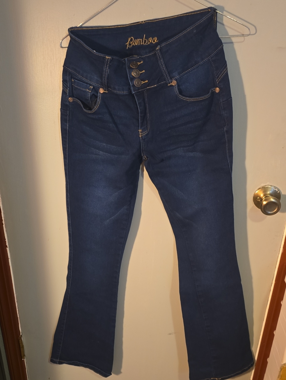 BAMBOO Dark Blue High-Waist Flare Jeans